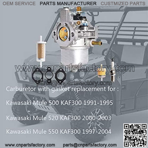 Carb Carburetor with Gasket Replacement for Kawasaki Mule 500 520 550 KAF300 15003-2178 15003-2589 11009-2939 - Image 5