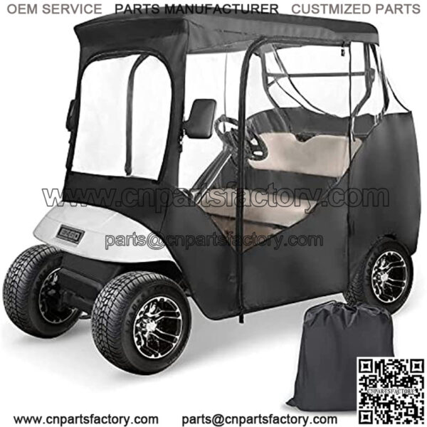 2 Passenger Golf Cart Enclosure for EZGO TXT with Side Mirror Openings, Waterproof Portable 4-Sided Transparent Windows Golf Cart Driving Enclosure Cover Black - Roof up to 58" L