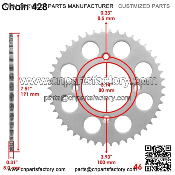 Drive Chain & Sprocket for Honda CRF125F 2014-2021 23801-HF7-000 23801-K28-910 - Image 3