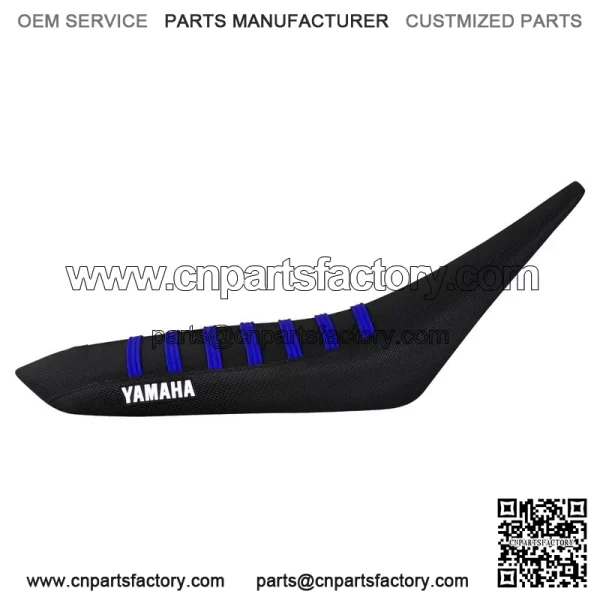 Yamaha YFZ 450 Gripper Seat Cover 2004 - 2013  all BLACK w/ BLUE ribs LOGO #200 - Image 2